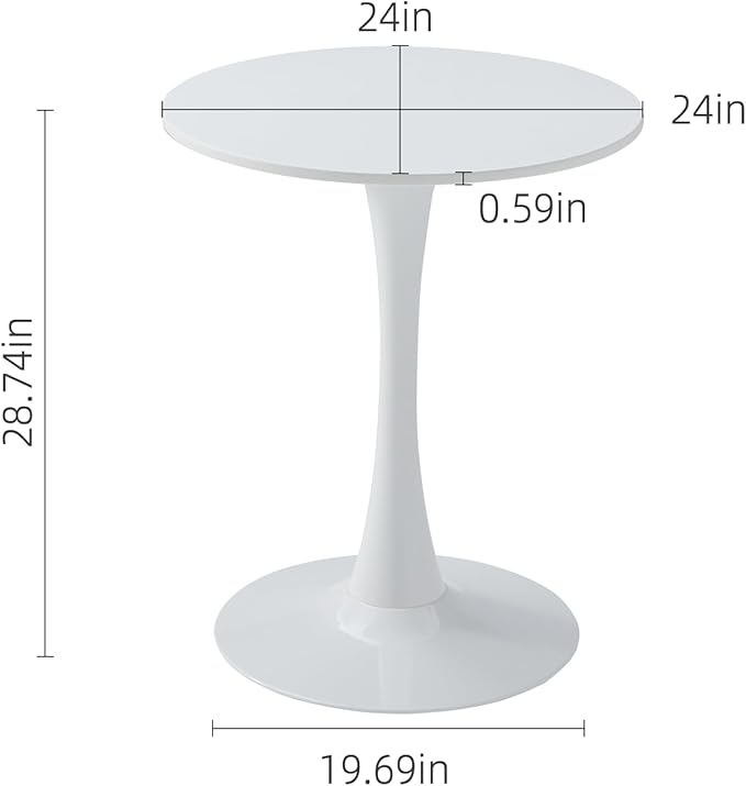 24" Small Round Tulip Dinner Table, Mid-Century Modern Kitchen Dining Room Table for 2-3 Persons, Leisure Coffee Table for Living Room Balcony Bistro Office