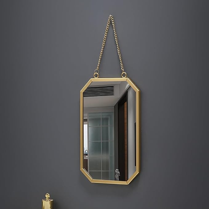 Gold Mirrors for Wall - 2pcs/Set Metal Hexagon Mirror Room Decor & Home Decor Decorative Hanging Boho Mirror Wall Decor for Bedroom Living Room Entryway (Square)
