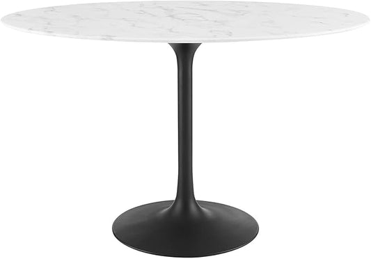 Modway Lippa 48" Oval Artificial Marble Dining Table, Black White