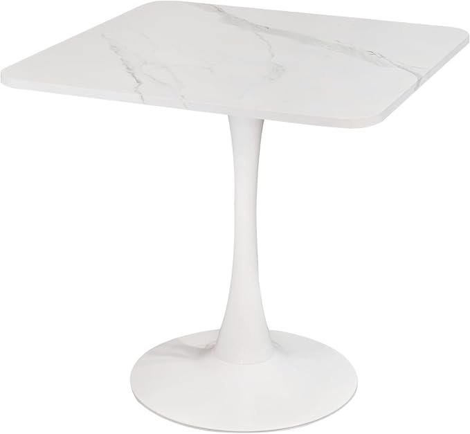 30" Square White Modern Dining Table - Faux Marble Tulip Kitchen Table with Heavy Duty Pedestal Metal Base, Mid-Century Bistro Table for Small Spaces, Apartment, Dining Room, 2-4 People