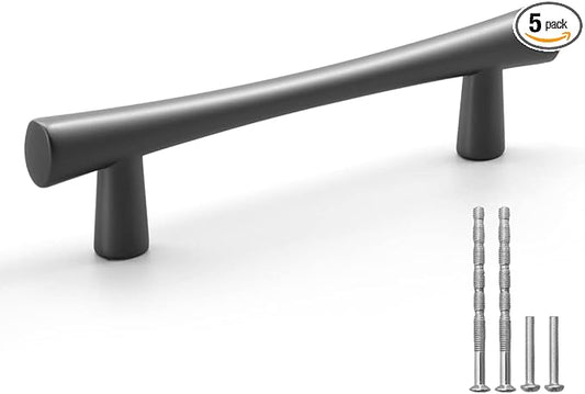 YAGU 5 Pack Black Nickel Cabinet Handles, 3-3/4 Inch (96mm) Hole Center, Kitchen Drawer Pulls Zinc Alloy Furniture Dark Gray Hardware for Cupboard Dresser Wardrobe Closet