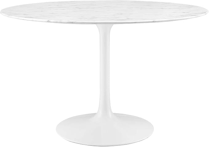 Modway Lippa 47" Mid-Century Dining Table with Round Artificial Marble Top in White