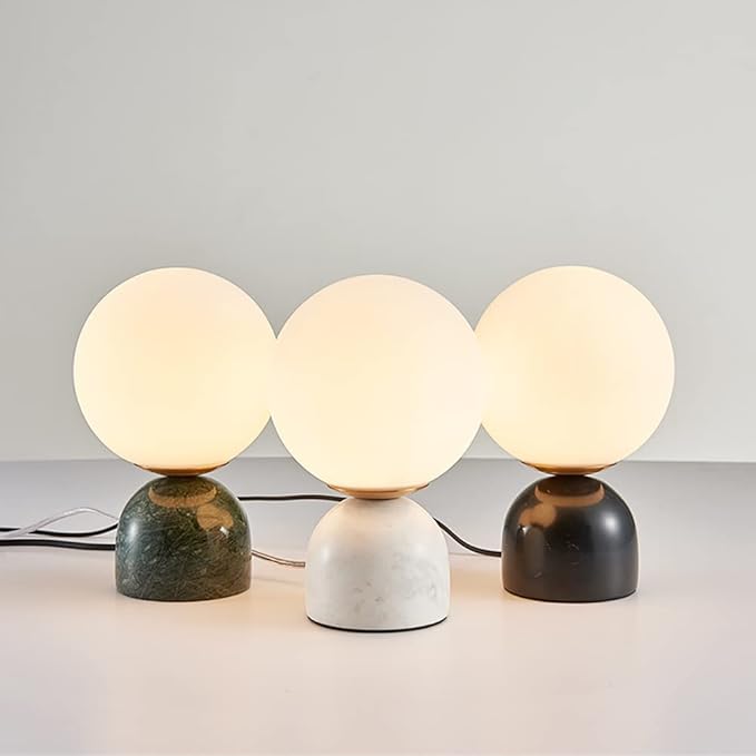 Meefad Globe Bedside Lamp, Modern Cute Night Light with Glass Shade, Marble Base, Small Table Lamp for Bedroom - Black
