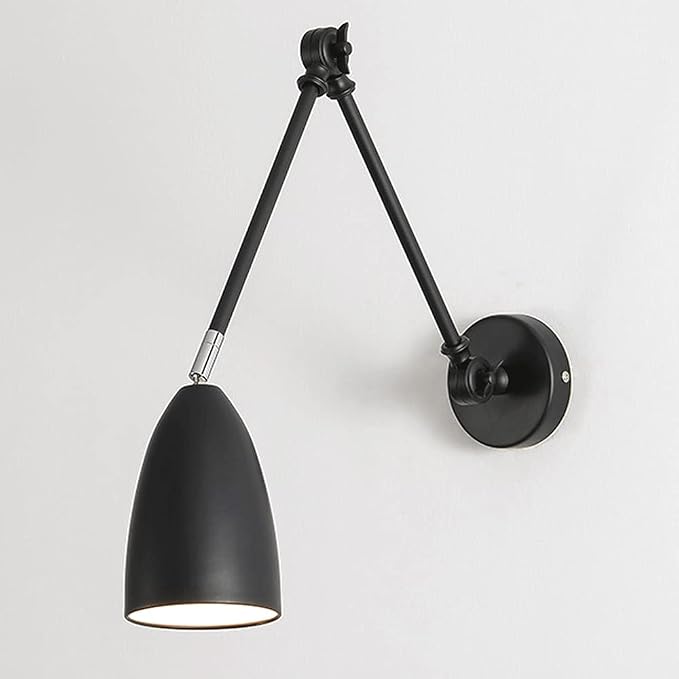 Retro Swing Arm Wall Lamp, Adjustable Bedside Reading Light, E27 Lighting Fixture, Retractable Wall Sconce, Antique Metal Wall Lamps for Bedroom, Living Room, Study Room