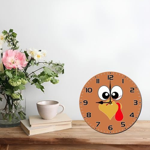 FemiaD Turkey Wall Clock 10inch Silent Non-Ticking Battery Operated Quartz Round Wooden Wall Clock Decorative for Kitchen Bedroom Living Room Home Decor