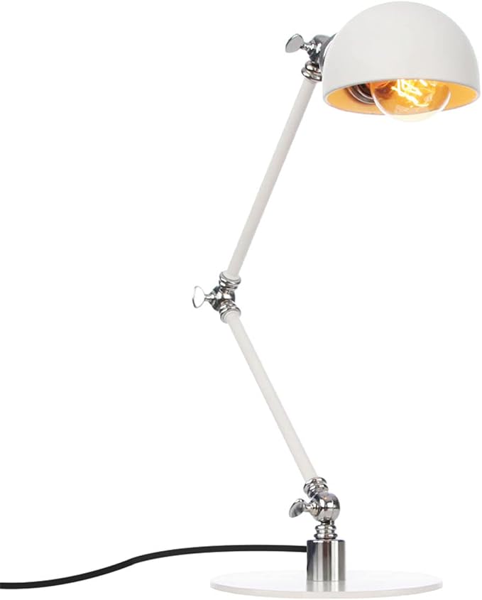 Makeup Vintage Desk Lamp, Adjustable Swing Arm Industrial Metal Task Table Lamp, Bedroom Bedside Night Light Cafe Retro Reading Lighting,White
