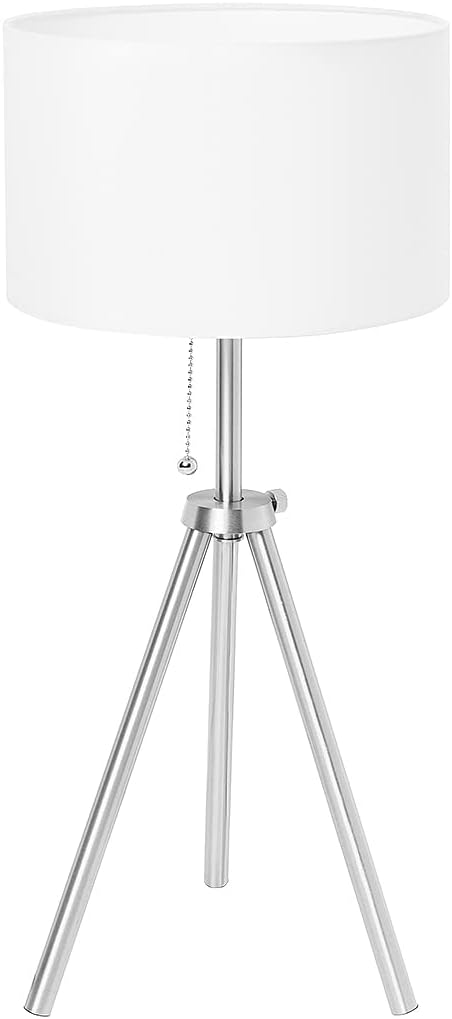 O’Bright Tripod Table Lamp, Adjustable in Height, 100% Metal Body with Linen Drum Shade, Bedside Lamp, Nightstand Lamp, Side Table Lamp for Living Room, Bedroom, Office, Brushed Nickel