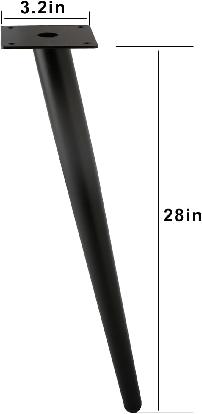 Oblique Furniture Leg 28 Inch, Slant Tapered Metal Coffee Table Legs 4pcs, Mid Century Modern Sofa Cabinet Feet Black for Home DIY Project