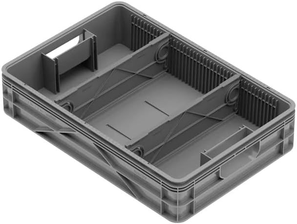 SIDIO Quarter Crate 4 Pack of Stackable Storage Bins - Organizer Bins with Dividers for Garage Organization, Home Storage - Heavy Duty Plastic Containers - 19.16” x 12.75”x 4.57” (Gray)