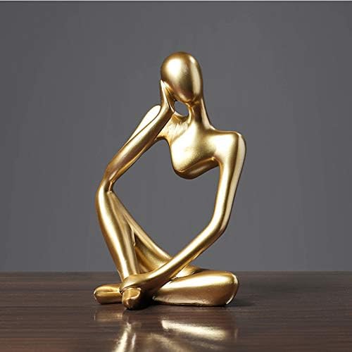 Asng Resin Thinker Style Abstract Sculpture Statue Collectible Figurines Home Office Bookshelf Desktop Decor (Gold,Left, Small)