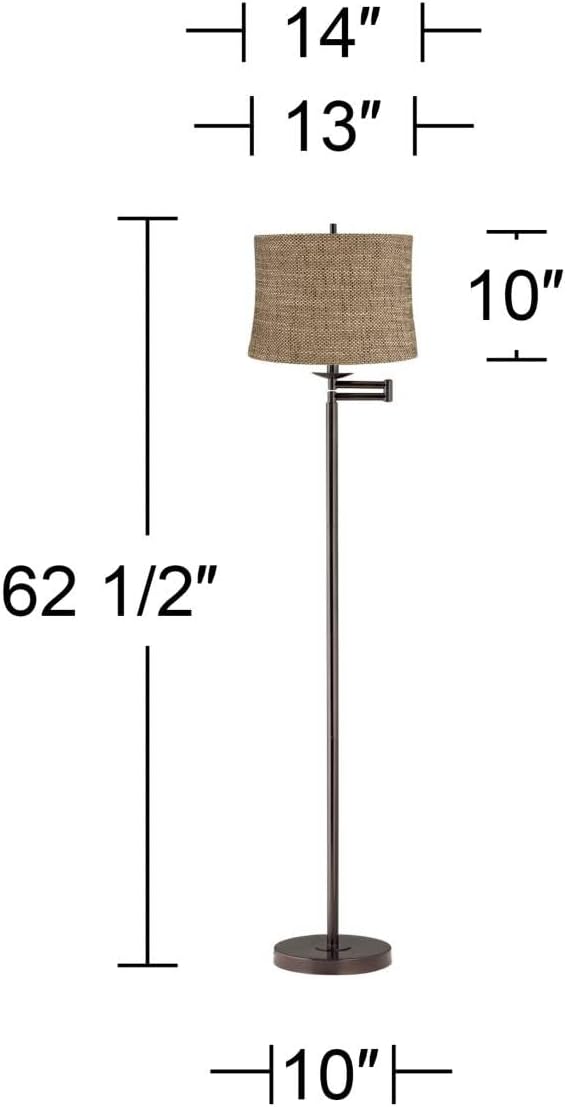 360 Lighting Dortmund Modern Adjustable Swing Arm Floor Lamp Standing 62.5" Tall Classic Bronze Metal Thin Column Dortmund Drum Shade Decor for Living Room Reading House Bedroom Family