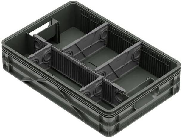 SIDIO Quarter Crate 4 Pack of Stackable Storage Bins - Organizer Bins with Dividers for Garage Organization, Home Storage - Heavy Duty Plastic Containers - 19.16” x 12.75”x 4.57” (Stealth)