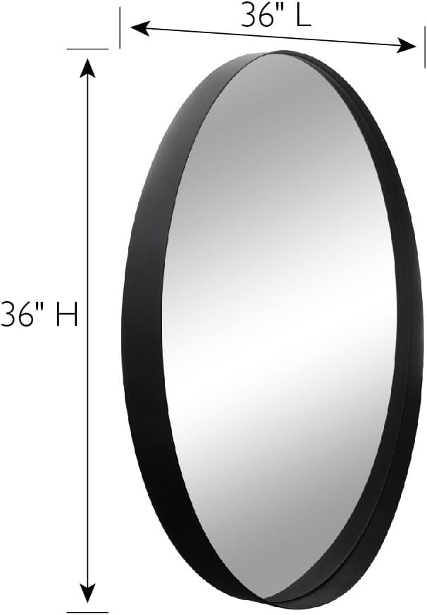 Design House 36-Inch Violette Wall Mirror – Round Mirror with Black Iron Metal Frame – Midcentury Modern Design for Entryway, Vanity, Living Room, Bathroom, 589887
