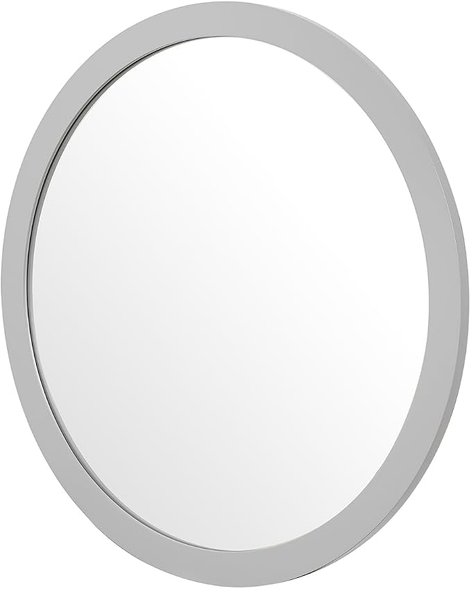ARIEL Round Wooden Mirror 30" in Grey, Wood Circle Wall Mirror for Bathroom, Vanity, Entryway & Living Room Decor, Farmhouse Style