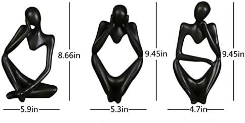 Asng Resin Thinker Style Abstract Sculpture Statue Collectible Figurines Home Office Bookshelf Desktop Decor (Black,Left, Large)
