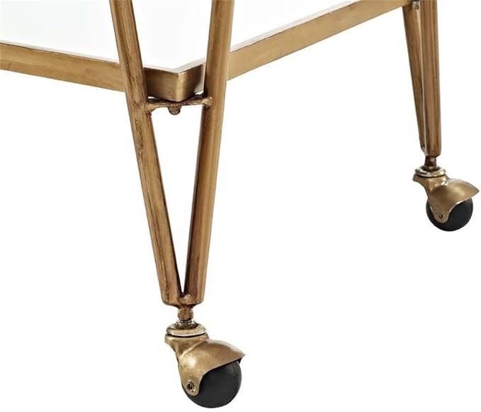 Pemberly Row Mid-Century Mirrored Bar Cart, Gold Finish, Iron and Mirror Construction, 30" W x 17.38" D x 31.75" H, Castors for Easy Mobility, Versatile Storage for Home or Entertaining Spaces