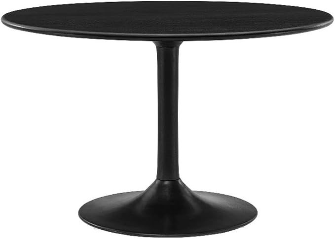 Modway Lippa 48 Inch Round Wood Dining Table in Black – Solid Mango Wood Tabletop with Pedestal Base - Mid Century Modern Dining Room Furniture - Kitchen Table for 4-6 Person