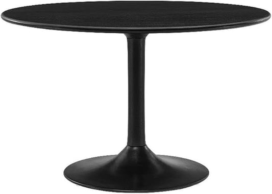 Modway Lippa 48 Inch Round Wood Dining Table in Black – Solid Mango Wood Tabletop with Pedestal Base - Mid Century Modern Dining Room Furniture - Kitchen Table for 4-6 Person