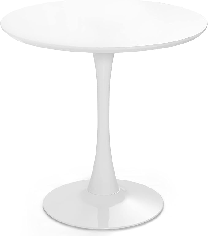 Giantex White Round Dining Table, 32-inches Modern Tulip Kitchen Table with 0.9” Thickened Tabletop & Sturdy Metal Pedestal, Mid-Century Leisure Table for Small Places, Dining Room, Living Room, Cafe