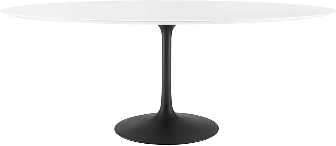 Modway Lippa 78" Oval-Shaped Mid-Century Modern Dining Table with White Wood Top and Black Base