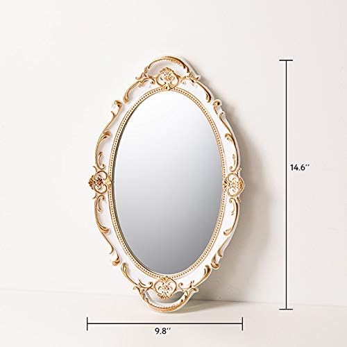 Oval Vintage Decorative Mirror Tray, Jewelry Cosmetics Makeup Dresser Storage Organizer Tray, Serving Tray (9.8”x 14.6”) White
