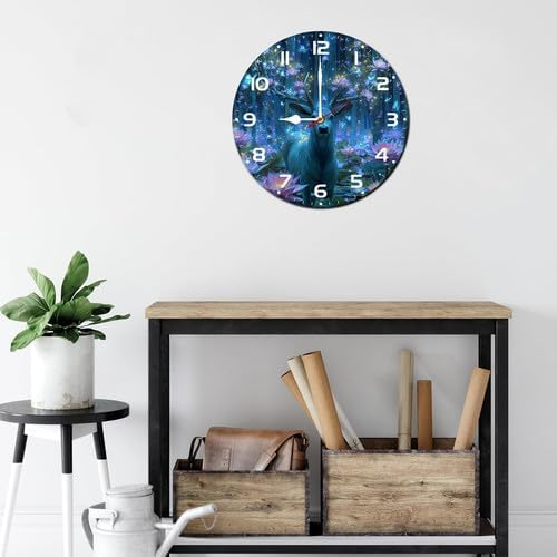 FemiaD Deer Wall Clock 10inch Silent Non-Ticking Battery Operated Quartz Round Wooden Wall Clock Decorative for Kitchen Bedroom Living Room Home Decor
