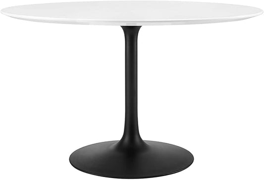Modway Lippa 47" Round Wood Dining Table, White Top, Black Base