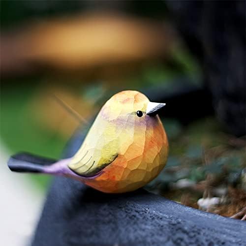 WEAUSUP Hand Carved Wooden Bird Figurine Gift for Friends | Hand carved wood bird statue with delicate paint,home shelf decor gift(Leptopoecile sophiae)