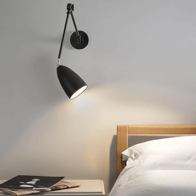 Retro Swing Arm Wall Lamp, Adjustable Bedside Reading Light, E27 Lighting Fixture, Retractable Wall Sconce, Antique Metal Wall Lamps for Bedroom, Living Room, Study Room