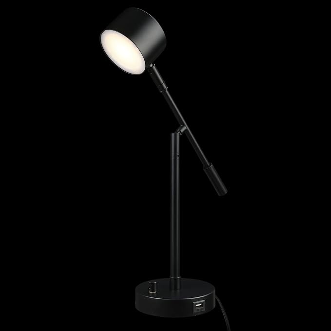 Globe Electric 52271 Aristocrat 16" Integrated LED Swing Arm Desk Lamp, Matte Black, Dimmable On/Off Rotary Switch at Base, 2.1A USB Port