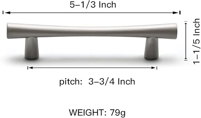 YAGU 10 Pack Brushed Nickel Cabinet Handles 3.75 Inch Hole Center Satin Silver Kitchen Drawer Pulls Zinc Alloy Hardware for Bathroom Cupboard Dresser Wardrobe, 5.3" Overall