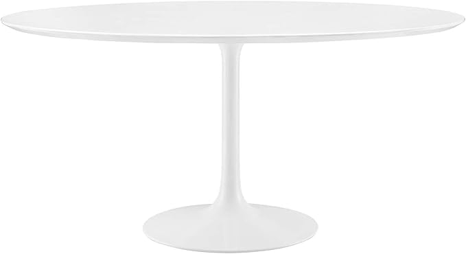 Modway Lippa 60" Mid-Century Modern Dining Table with Round Top and Pedestal Base in White