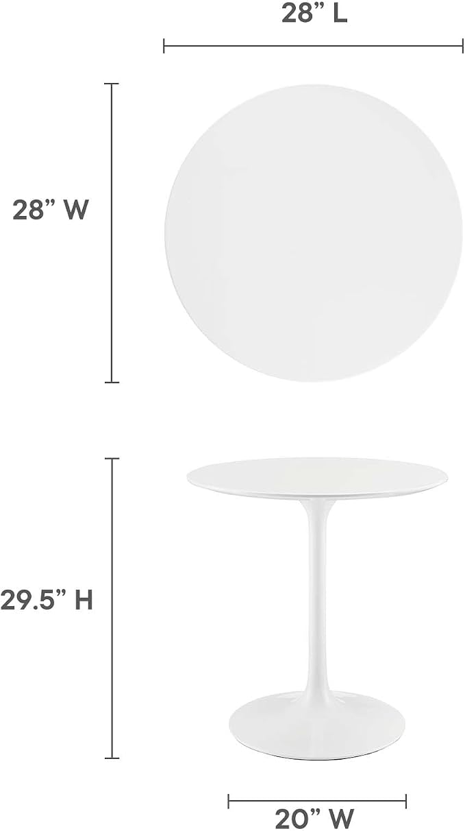 Modway Lippa Round 28" Mid-Century Modern Dining Table in White