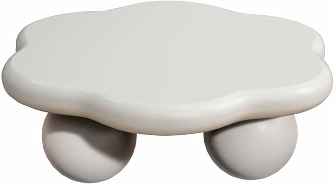 35" Modern Coffee Table Petal Shape Low Center Table Cute Irregular Indoor Tea Table with 3 Ball Legs for Living Room Apartment