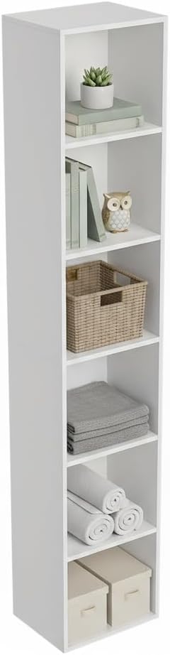 Wooden 6 Cube Storage Organizer, 6 Tier Storage Cubes Storage Display Cubby, 62 Inch Tall Versatile Shelf and Cubby Organizer for Any Space (White, 6 Cube-W(11.8inch)