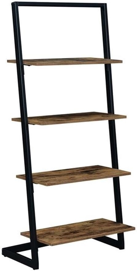 Pemberly Row Contemporary Ladder Bookshelf, Nutmeg Wood Finish, Particleboard and Metal, 4 Tiers, 25.25 x 18 x 57 in, Urban Style Display and Storage Unit for Living Room or Home Office