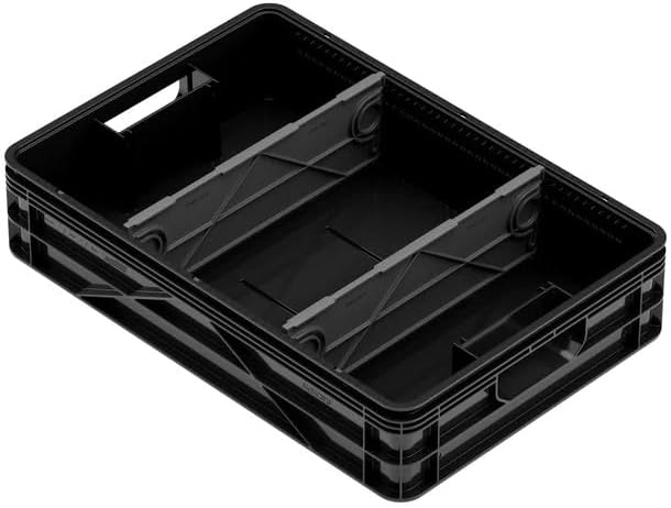 SIDIO Quarter Crate 4 Pack of Stackable Storage Bins - Organizer Bins with Dividers for Garage Organization, Home Storage - Heavy Duty Plastic Containers - 19.16” x 12.75”x 4.57” (Black)