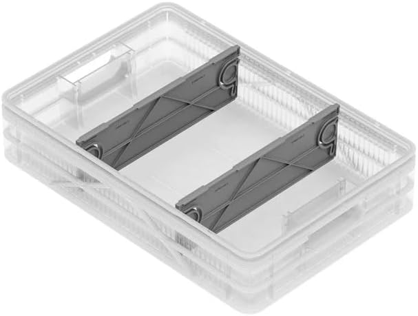 SIDIO Quarter Crate 4 Pack of Stackable Storage Bins - Organizer Bins with Dividers for Garage Organization, Home Storage - Heavy Duty Plastic Containers - 19.16” x 12.75”x 4.57” (Clear)