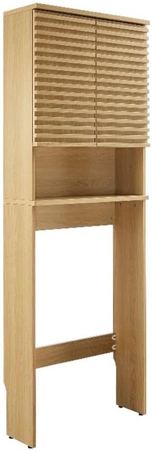 Modway Render Over The Toilet Storage Cabinet in Oak - Modern Bathroom Organizer with Open Shelf, 2 Soft-Close Doors, Wall Cabinet for Above Toilet Storage - Linen Cabinet with Adjustable Shelves
