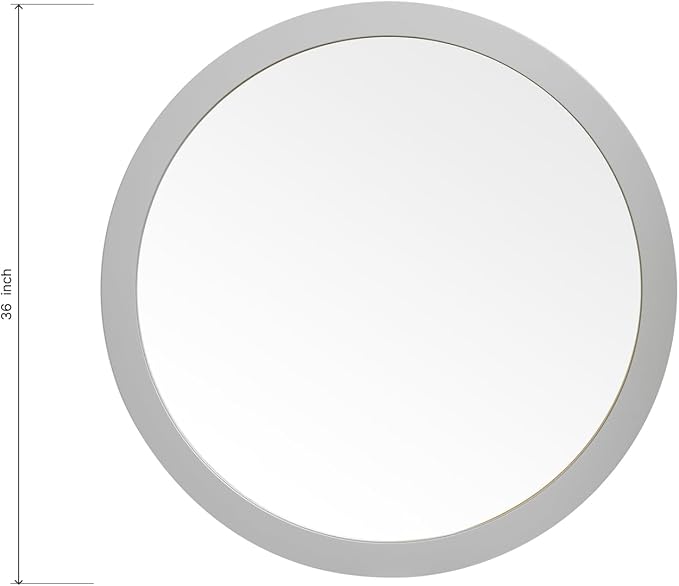 ARIEL Round Wooden Mirror 36" in Grey, Wood Circle Wall Mirror for Bathroom, Vanity, Entryway & Living Room Decor, Farmhouse Style