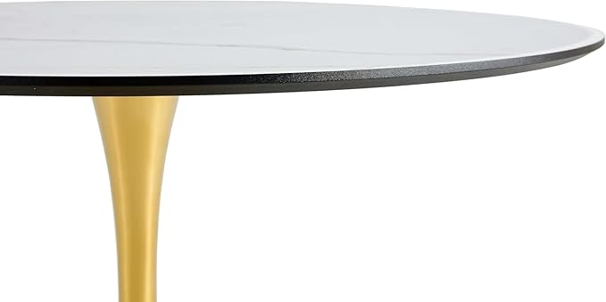 31.5 Inch Round Dining Table for 2-4 Person,Mid-Century White Tulip Table with Faux Printed Marble Tabletop and Gold Metal Base,Pedestal Base Table for Kitchen Dining Room