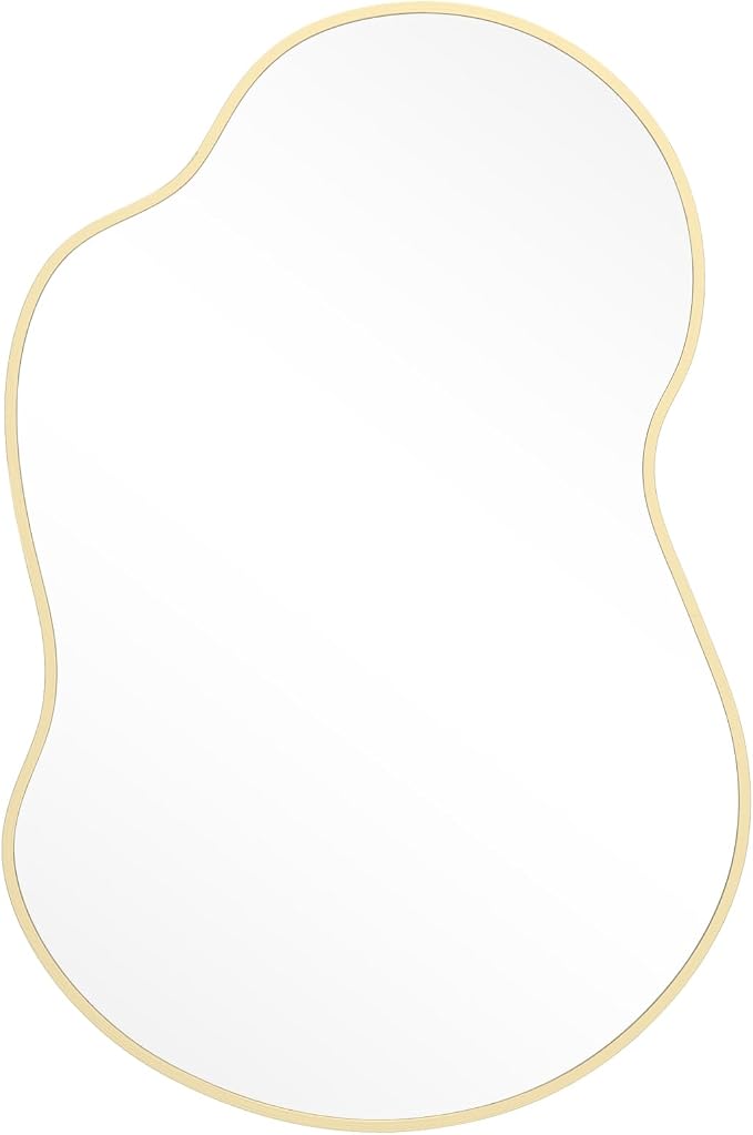 HOMECOOKIN 36" H x 24" W Irregular Wall Mirror, Asymmetrical Decorative Mirror with Gold Aluminum Frame, Wavy Abstract Gold Mirror, for Living Room, Bedroom, Bathroom, Entryway, Cloakroom