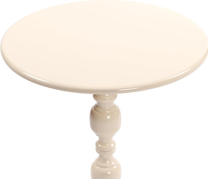 Vintage Metal Coffee Table, Round Cream White Side Table for Sofa or Bedside, Accent End Table for Small Space Living Room Bedroom