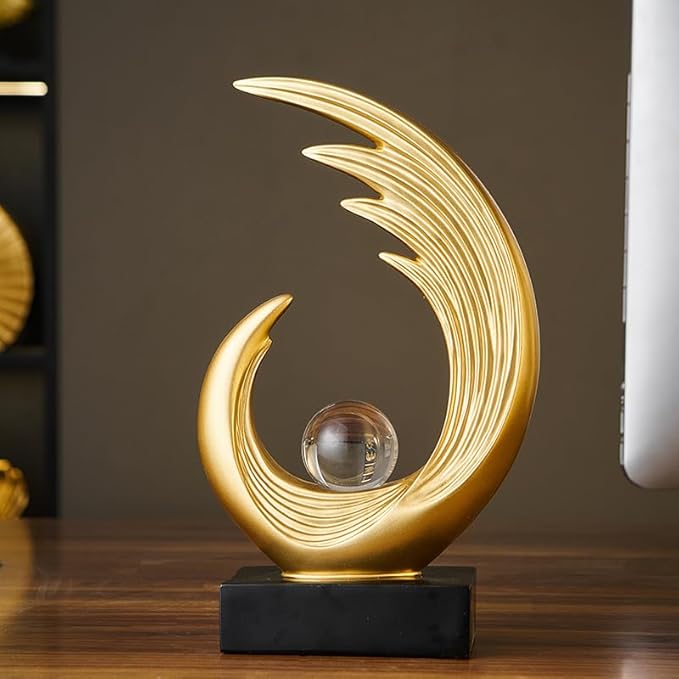 Modern Abstract Art Sculptures, Gold Entryway Table Accents, Black Shelf Decor Accents, Abstract Art Resin Sculpture for Dining Room, Office & Coffee Table – Centerpiece Fireplace Decor (Gold)