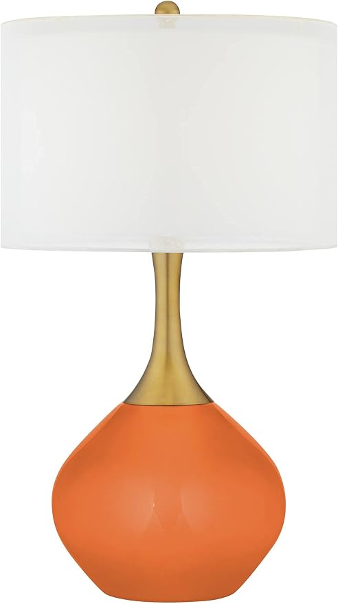 Color + Plus Nickki 30 1/2" Tall Large Mid Century Modern Glass End Table Lamp Celosia Orange Gold Brass Finish Metal Base Single White Shade Living Room Bedroom Bedside Nightstand House Office