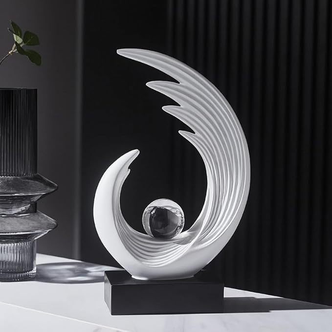 Modern Abstract Art Sculptures, Gold Entryway Table Accents, Black Shelf Decor Accents, Abstract Art Resin Sculpture for Dining Room, Office & Coffee Table – Centerpiece Fireplace Decor (White)