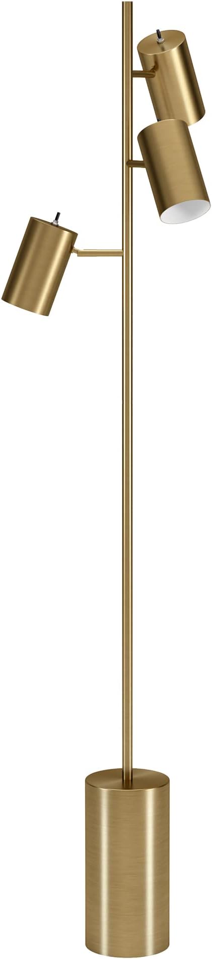 Henn&Hart 65" Modern 3-Light Tree Floor Lamp with Brass Metal Cylinder Shade for Living Room, Bedroom, or Office, Brass