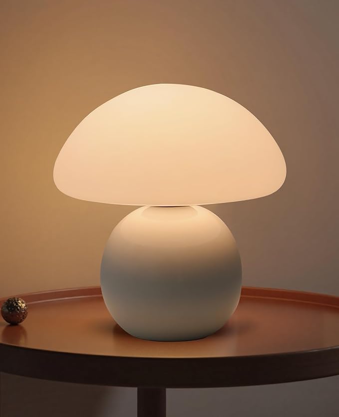 Mushroom Lamp Table Lamp for Bedroom,Desk Bedside Small Lamps for Living Room Night Stands,Mushroom Decor Cute Mini Modern Mid Century Lamps,Unique Aesthetic Home Living Room Decor(White)