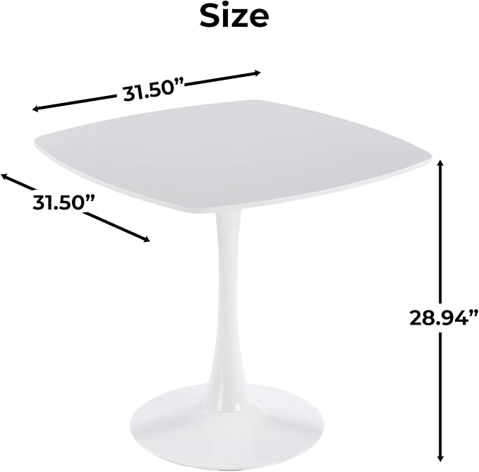 Square Tulip Dining Table for 4, 31.5" White Tulip Table with Metal Pedestal, ModernTable for Kitchen & Breakfast Nook & Small Space