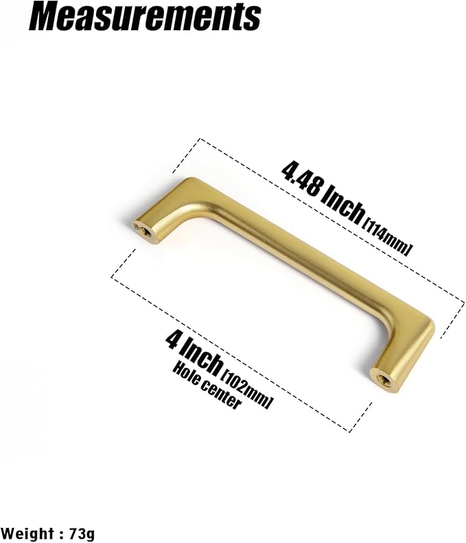 Goo-Ki Brushed Brass Cabinet Pulls with 4'' Hole Centers, Modern Style Zinc Alloy Cabinet Handles for Dresser,Wardrobe,Cupboard- 6 Pack